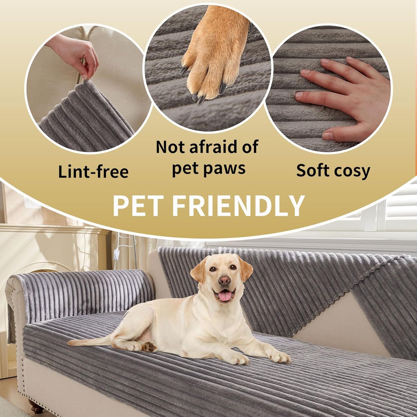Waterproof Couch Cover for Dogs Cats Washable for 3 Cushion, Fuzzy Pet Couch Covers for Sofa