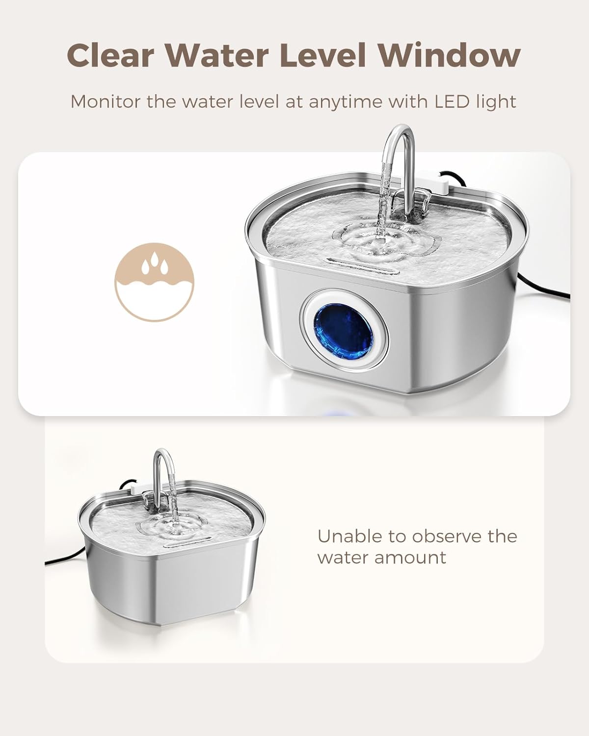 Cat Water Fountain Stainless Steel: 108oz/3.2L Cat Fountain for Drinking- Pet Water Fountain for Cats Dogs