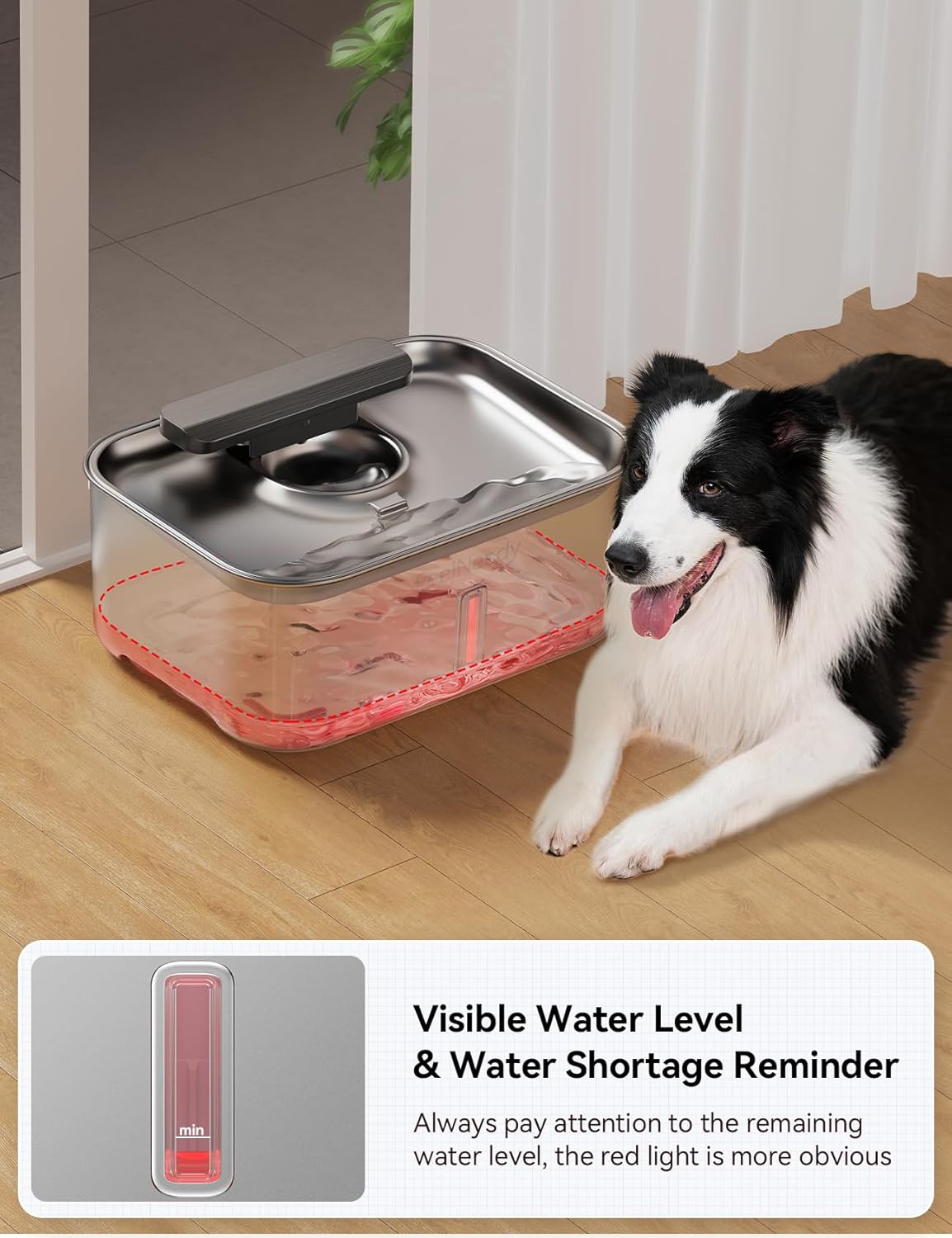 3 Gal Stainless Steel Dog Cat Water Fountain for Large Dog with Water Level Window