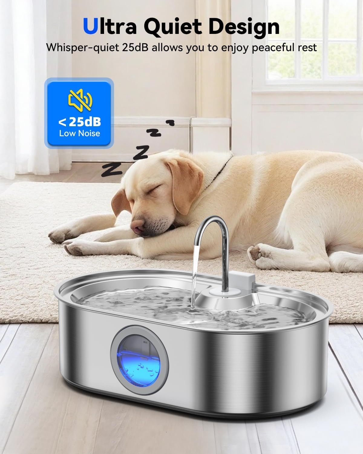 3.4Gal Dog Cats Water Fountain, Stainless Steel Pet Fountain with Deeper & Wider Drinking Area