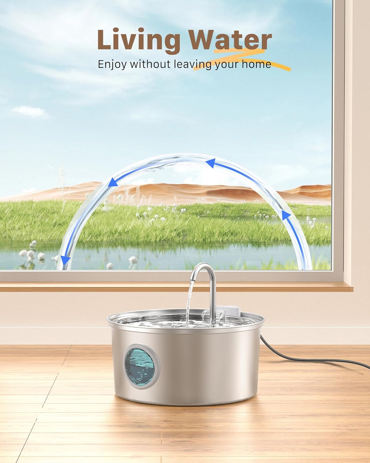 Cat Water Fountain Stainless Steel: 108oz/3.2L Cat Fountain for Drinking - Pet Water Fountain for Cats Dogs
