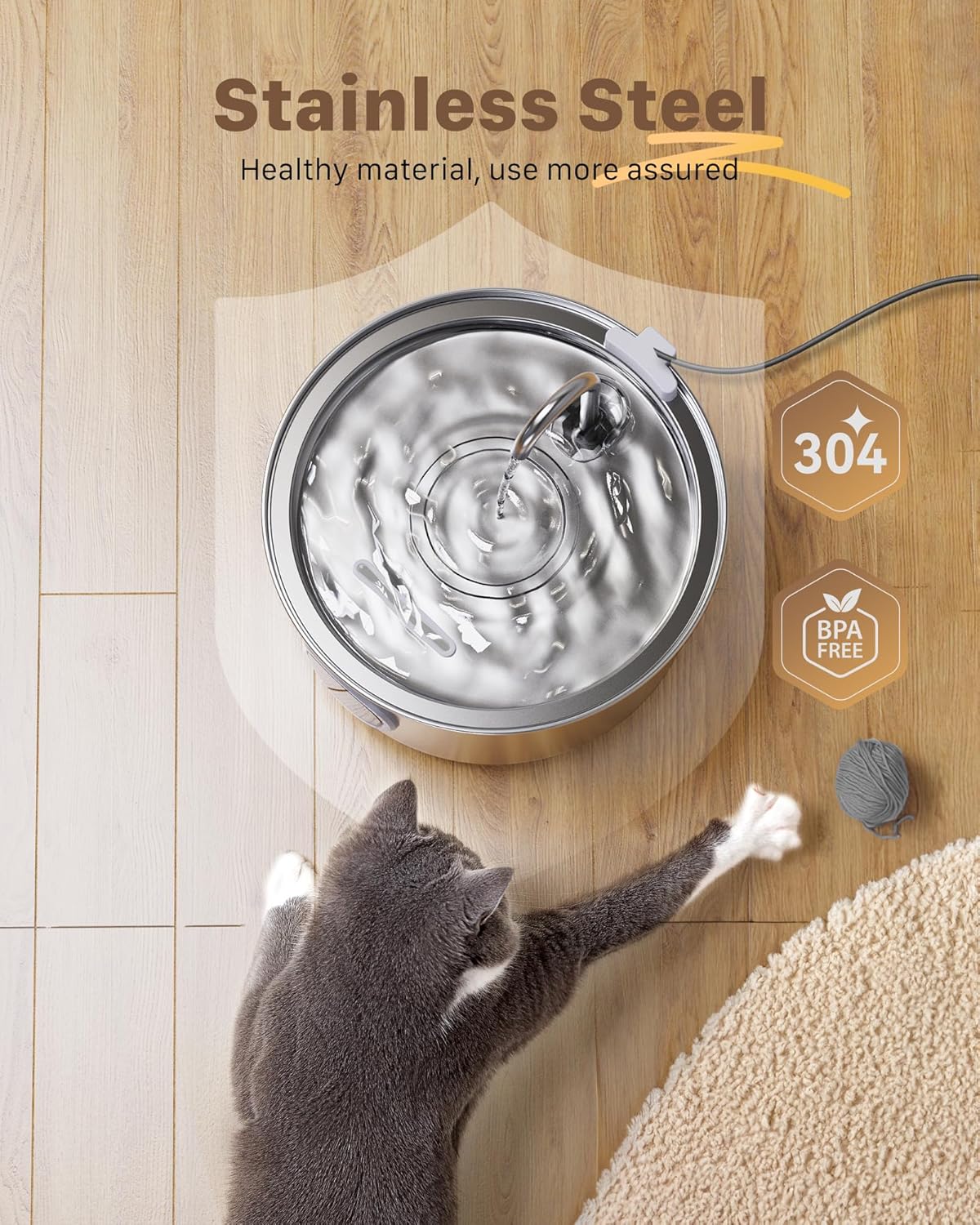 Cat Water Fountain Stainless Steel: 108oz/3.2L Cat Fountain for Drinking - Pet Water Fountain for Cats Dogs