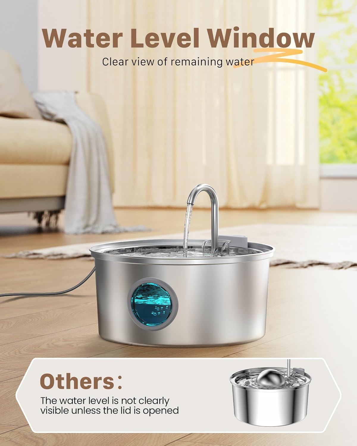 Cat Water Fountain Stainless Steel: 108oz/3.2L Cat Fountain for Drinking - Pet Water Fountain for Cats Dogs