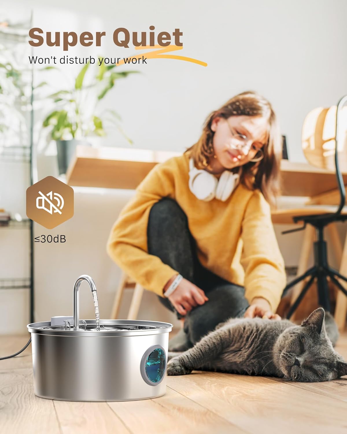 Cat Water Fountain Stainless Steel: 108oz/3.2L Cat Fountain for Drinking - Pet Water Fountain for Cats Dogs