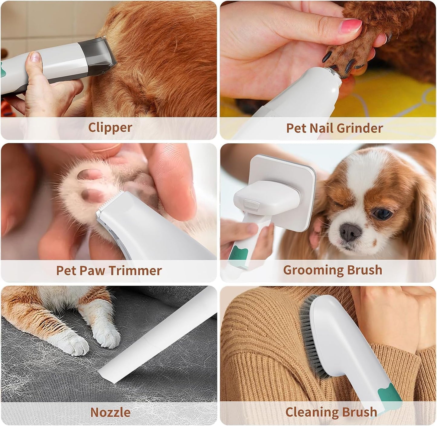 Dog Grooming Kit, Pet Grooming Vacuum with Pet Clipper Nail Grinder with 7 Pet Grooming Tools