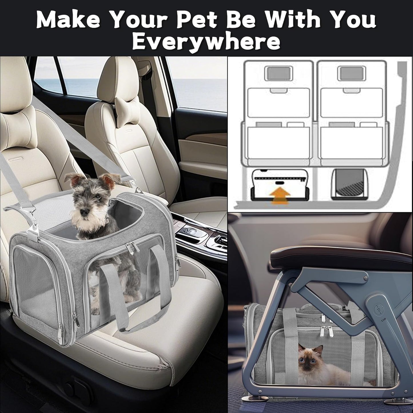 Soft-Sided Cat/Dog/Pet Carrier, Collapsible Pets Travel Carriers for Big Cats/Small Dogs