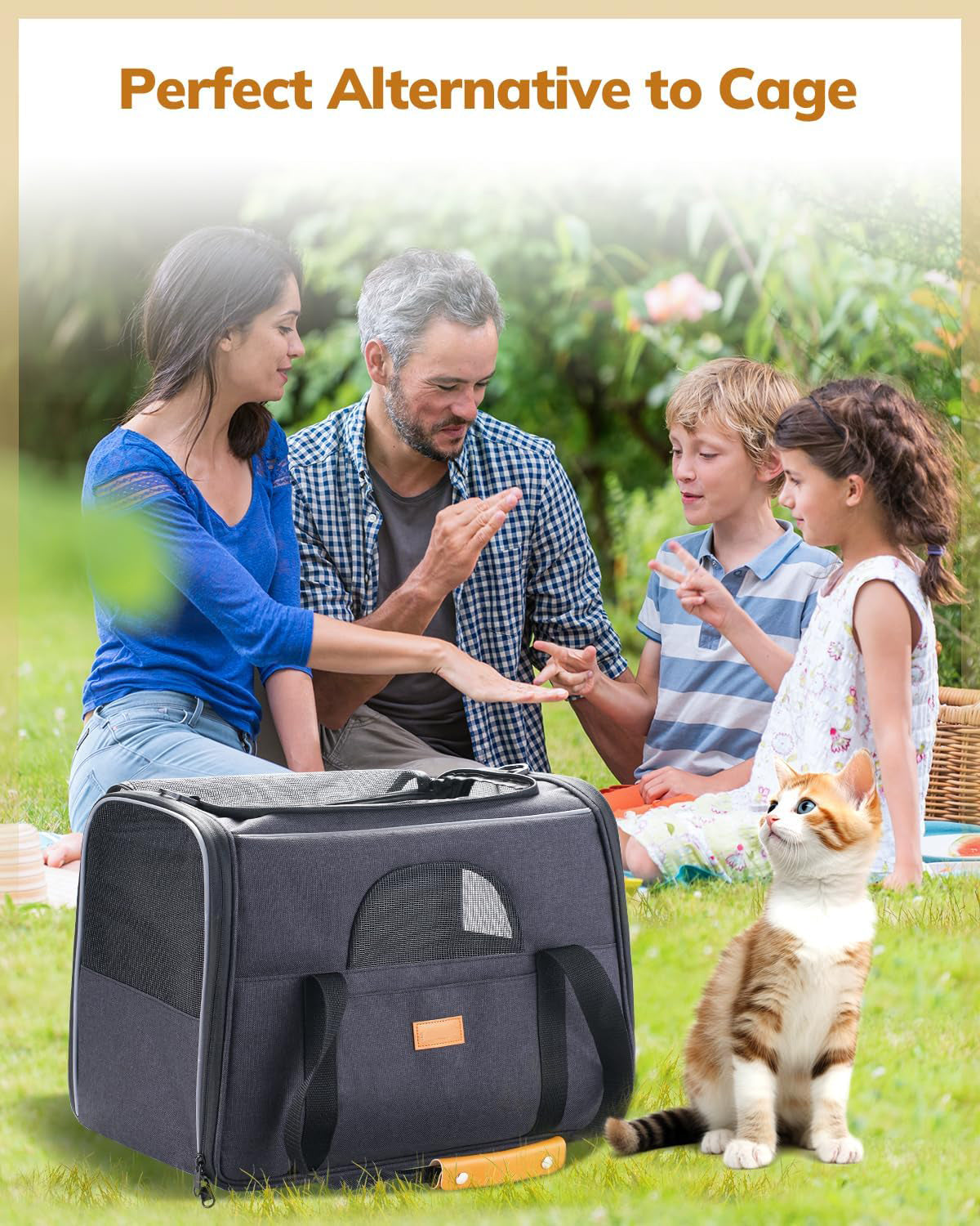 Soft Sided Cat Dog Carrier Large for Big Medium Cats and Puppy up to 18lbs, Pet Carrier with Safety Zippers