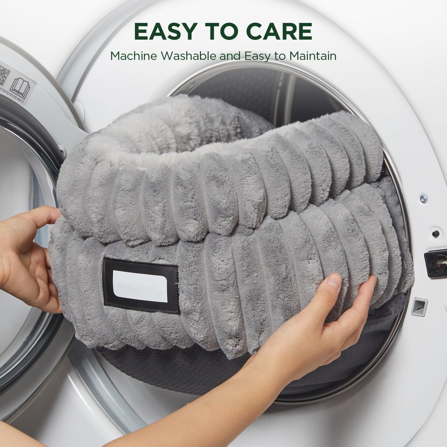 Washable Round Pet Bed for Dog Cat, Soft Plush Faux Fur and Anti-Slip