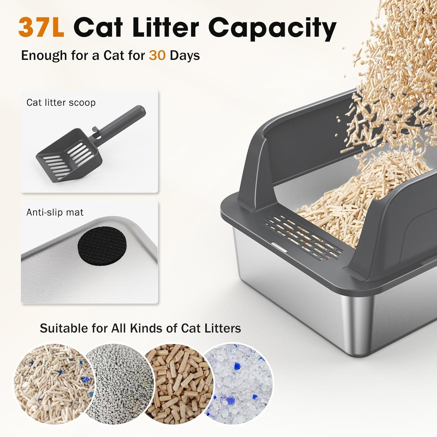 2PACK Stainless Steel Litter Box, Extra Large Litter Boxes for Big Cats, XL Metal Cat Litter Box