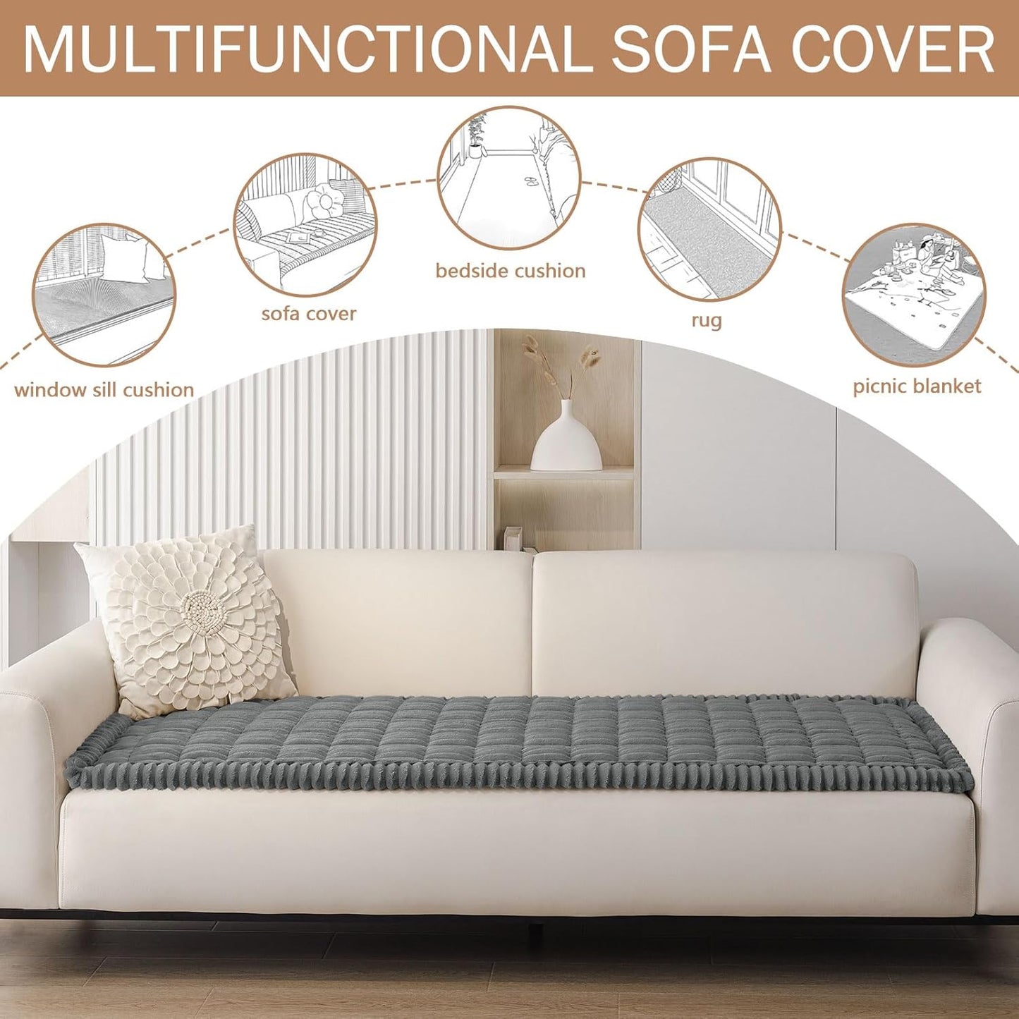 Couch Cover for Dogs Washable, Non Slip Fuzzy Pet Couch Covers for 3 Cushion Sofa Pet Friendly
