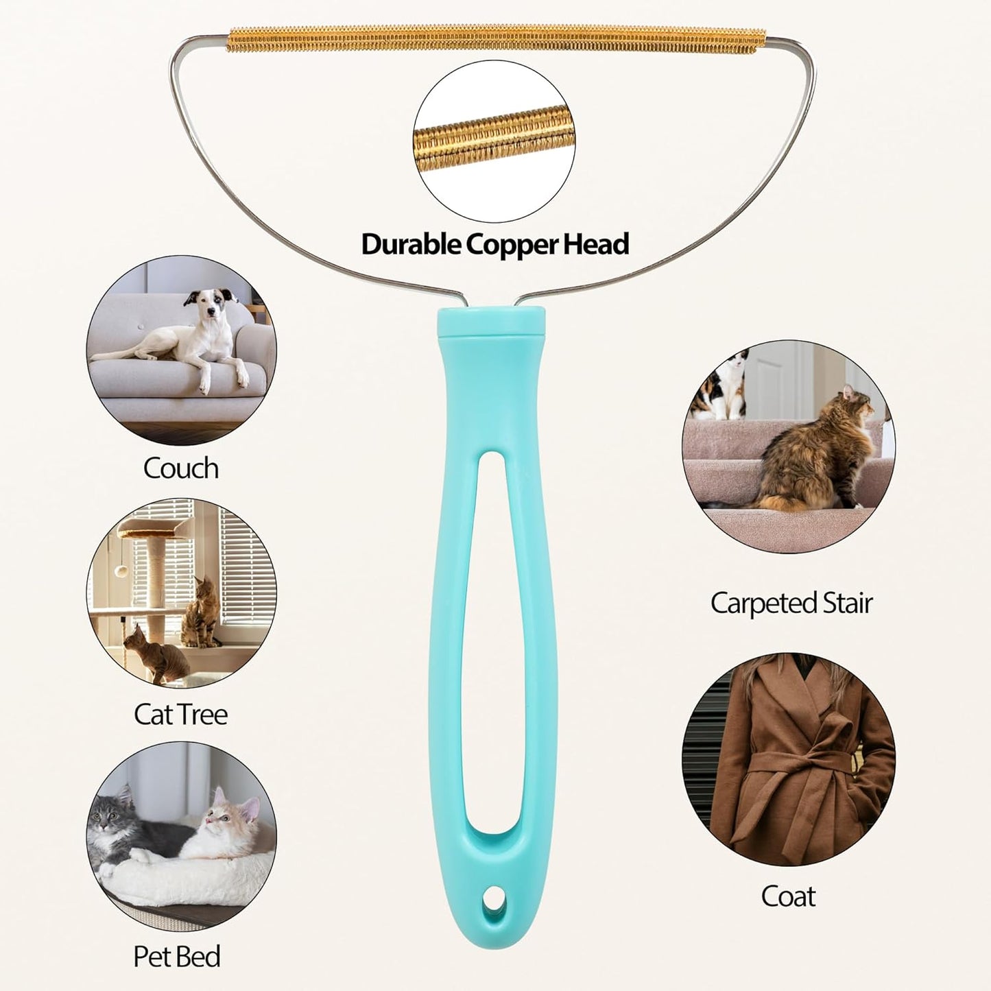 2 in 1 TPU and Copper Rake Teeth Uproot Clean Hair Remover with 54’’ Adjustable Long Handle