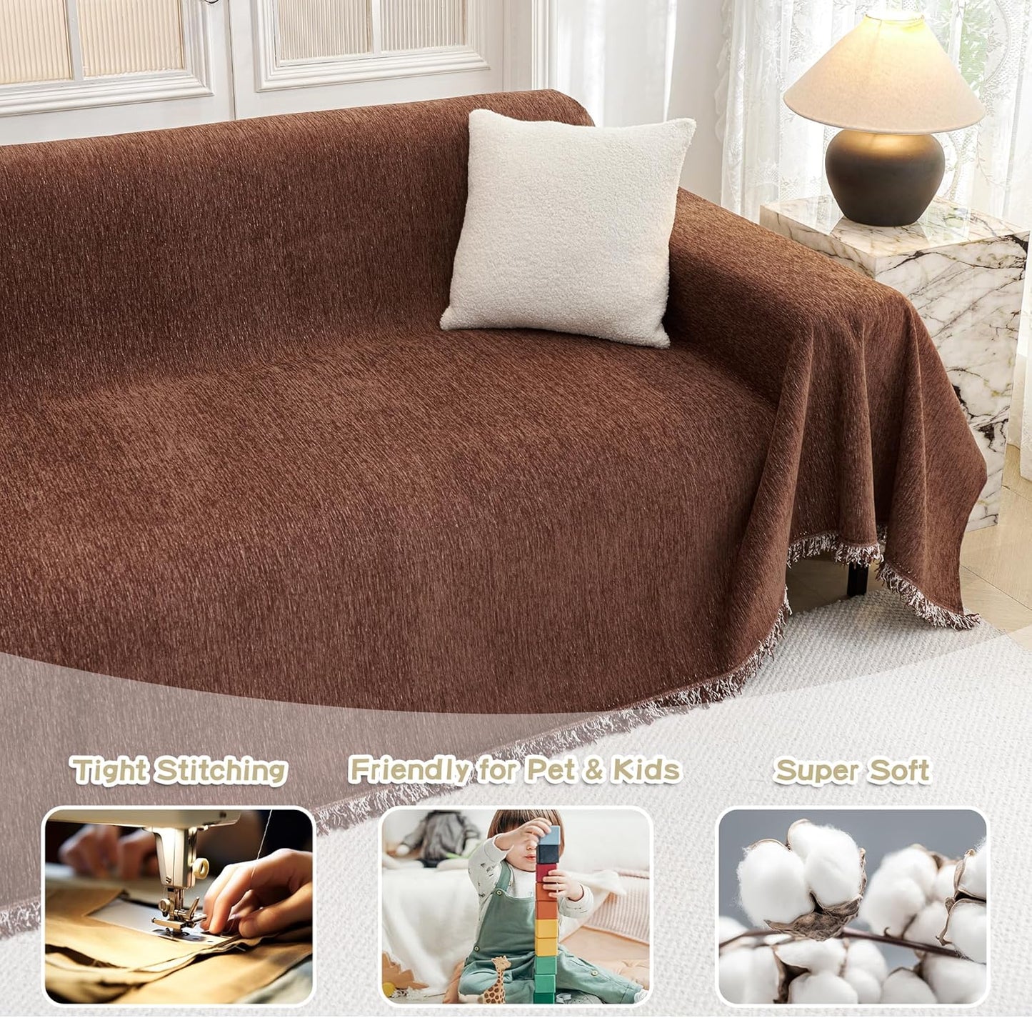 Non Slip Couch Sofa Cover for Dogs Cats, Couch Cover 2 Cushion Sofa Dogs Furniture Protector