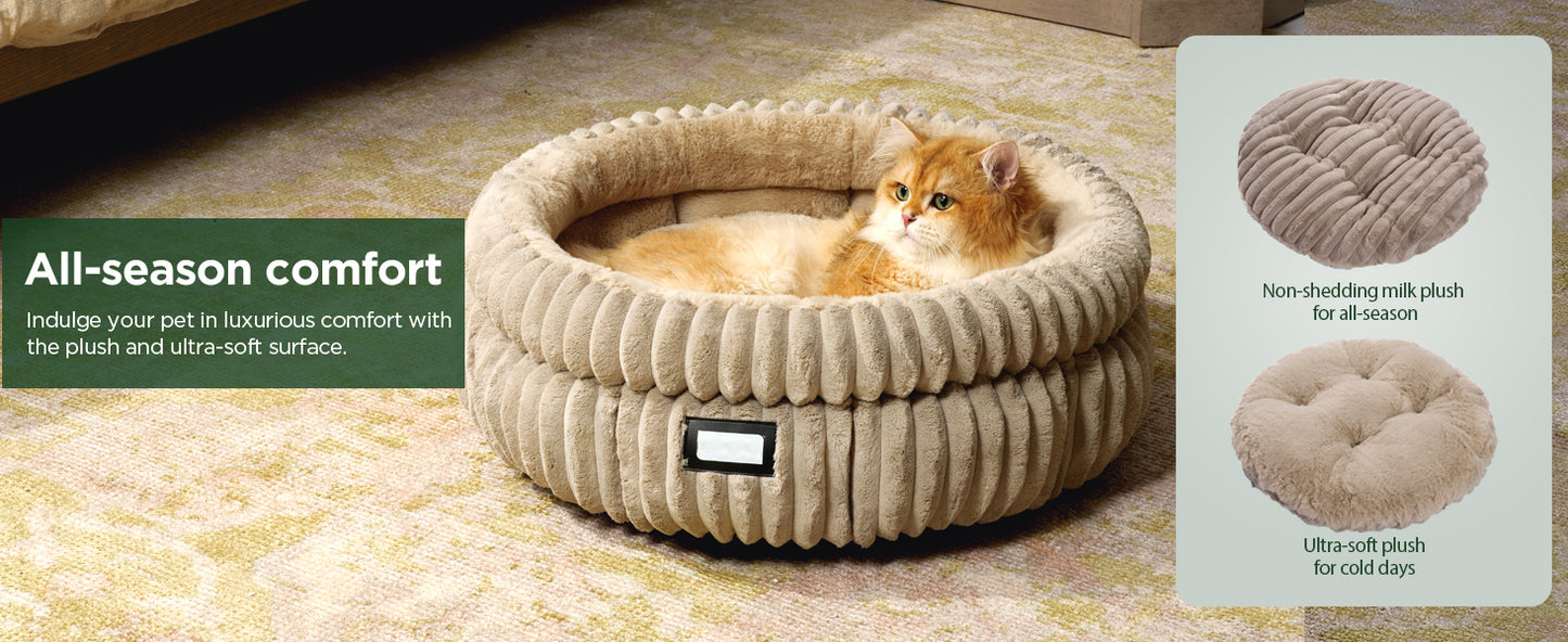 Washable Round Pet Bed for Dog Cat, Soft Plush Faux Fur and Anti-Slip