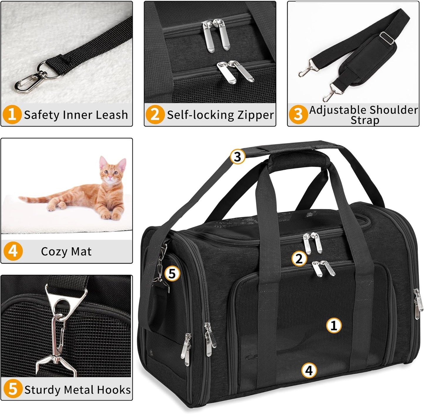 Soft-Sided Cat/Dog/Pet Carrier, Collapsible Pets Travel Carriers for Big Cats/Small Dogs