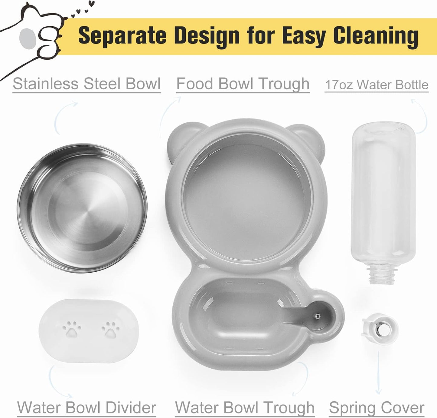 Dog Bowls, Cat Food and Water Bowl Set with Water Dispenser and Stainless Steel Bowl for Cats and Small Dogs