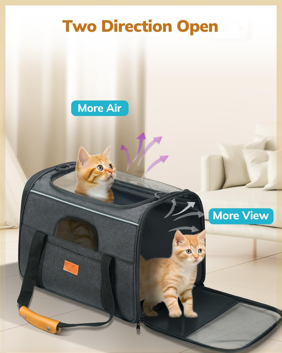 Soft Sided Cat Dog Carrier Large for Big Medium Cats and Puppy up to 18lbs, Pet Carrier with Safety Zippers