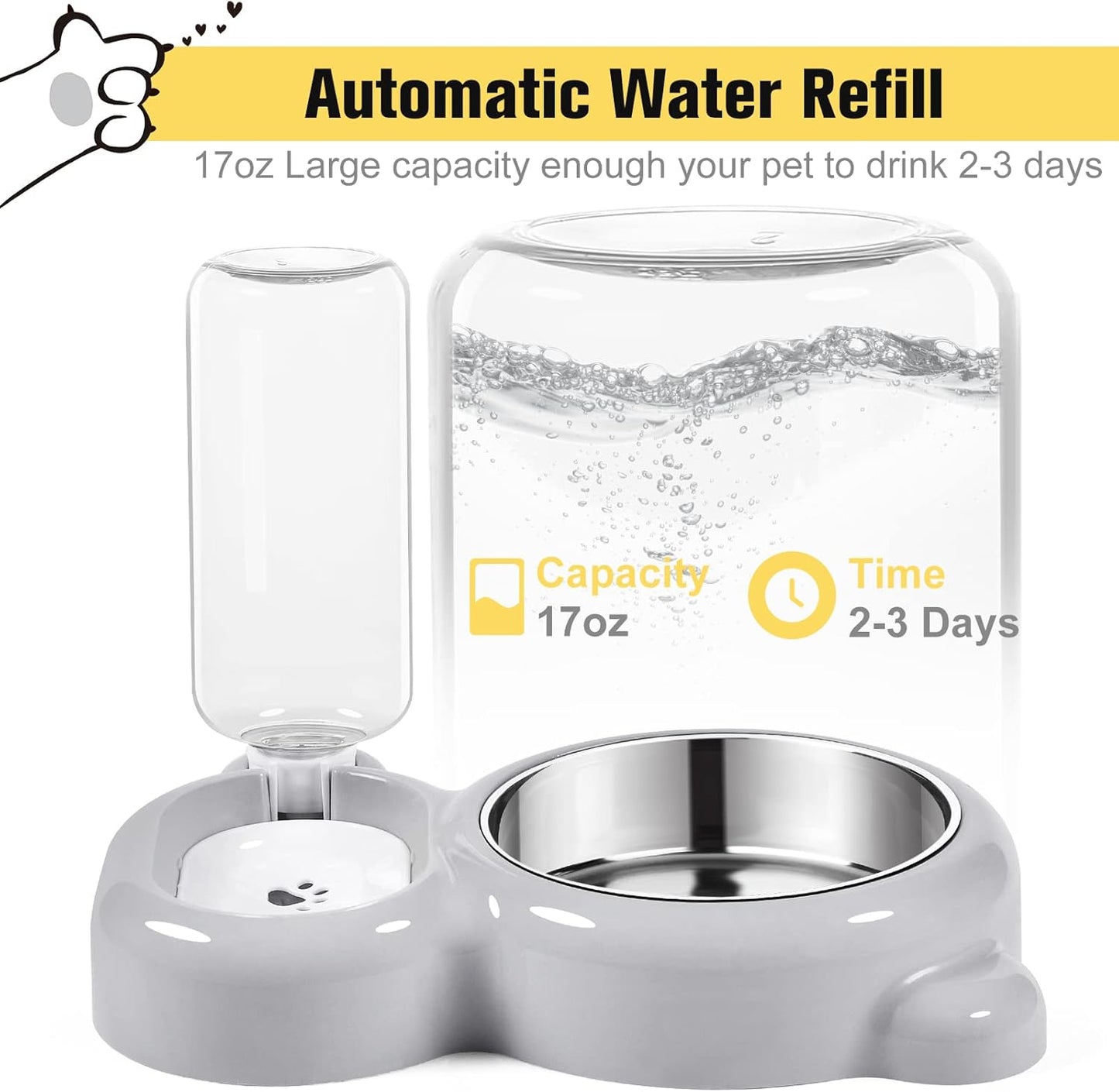 Dog Bowls, Cat Food and Water Bowl Set with Water Dispenser and Stainless Steel Bowl for Cats and Small Dogs