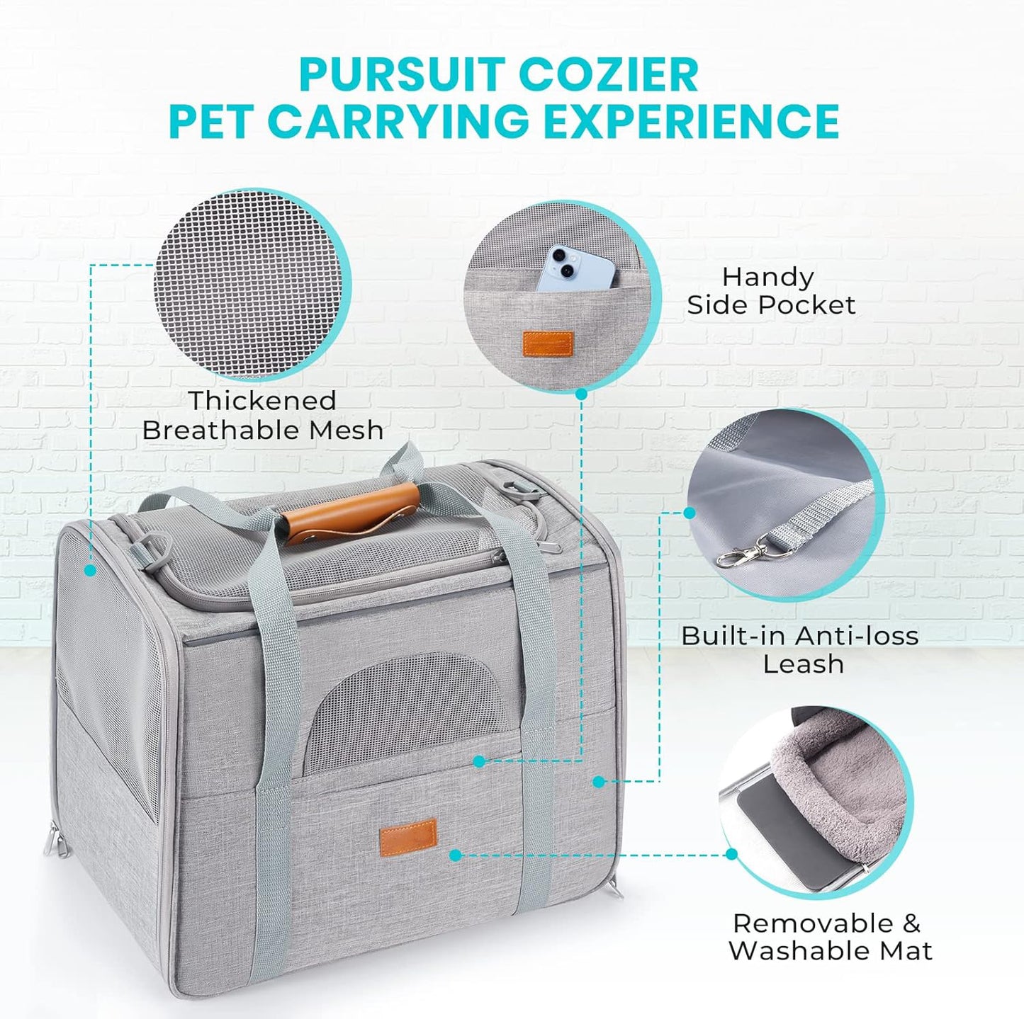Soft Sided Cat Dog Carrier Large for Big Medium Cats and Puppy up to 18lbs, Pet Carrier with Safety Zippers