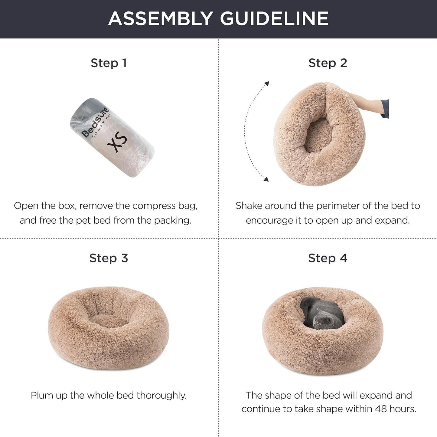Calming Cat Beds for Indoor Cats Dogs Washable Anti-Slip Round Fluffy Plush Faux Fur Pet Bed