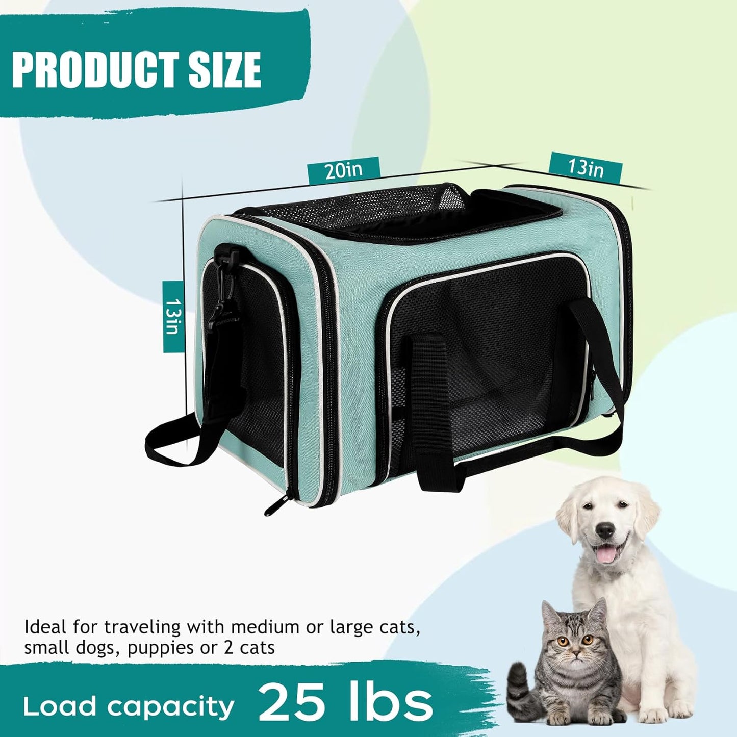 Dog Carrier for Small Medium Pet Carriers Up to15Lbs, Portable Cats Carrier Soft- Sided Puppy Dogs Bag
