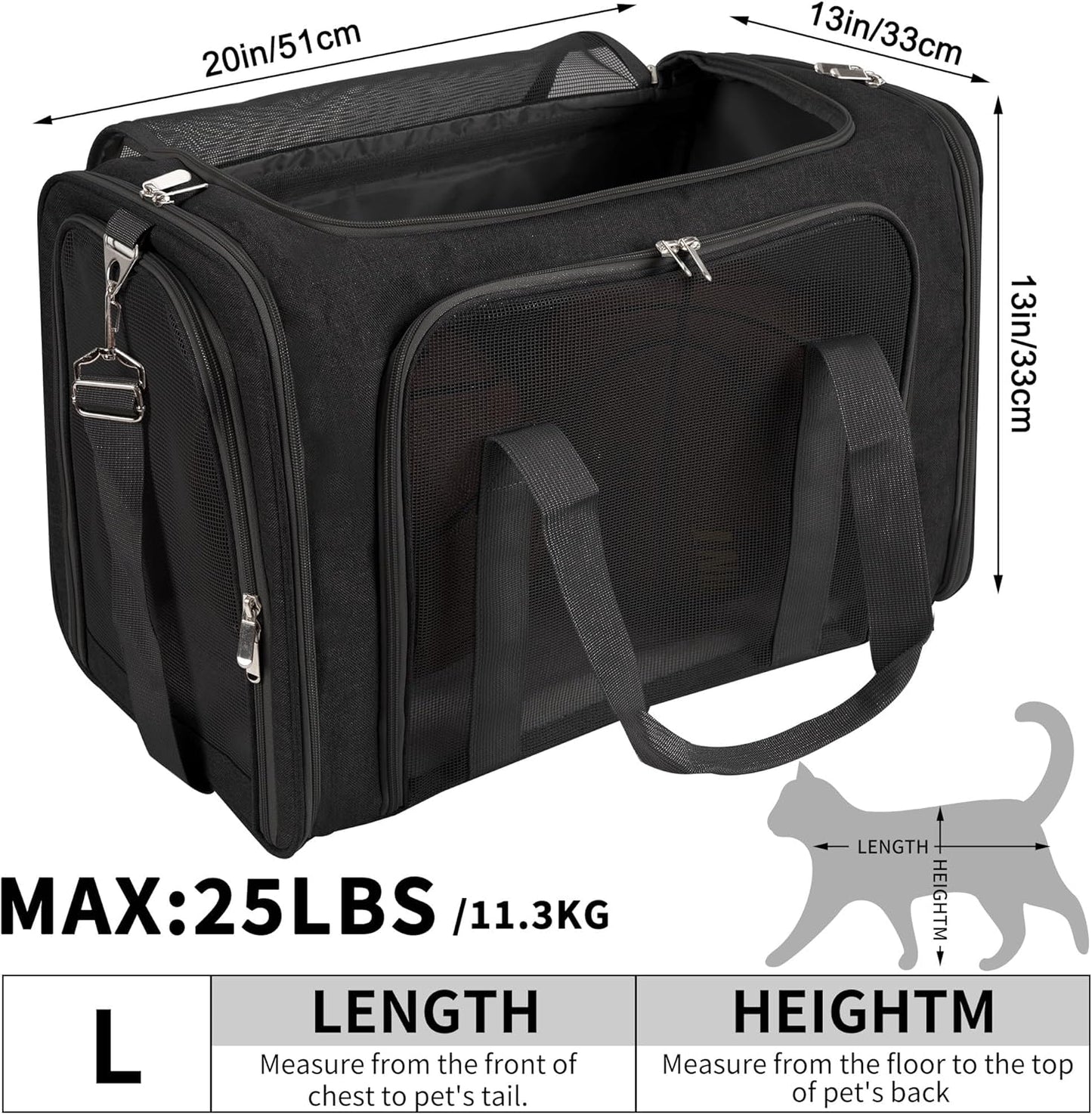 Soft-Sided Cat/Dog/Pet Carrier, Collapsible Pets Travel Carriers for Big Cats/Small Dogs