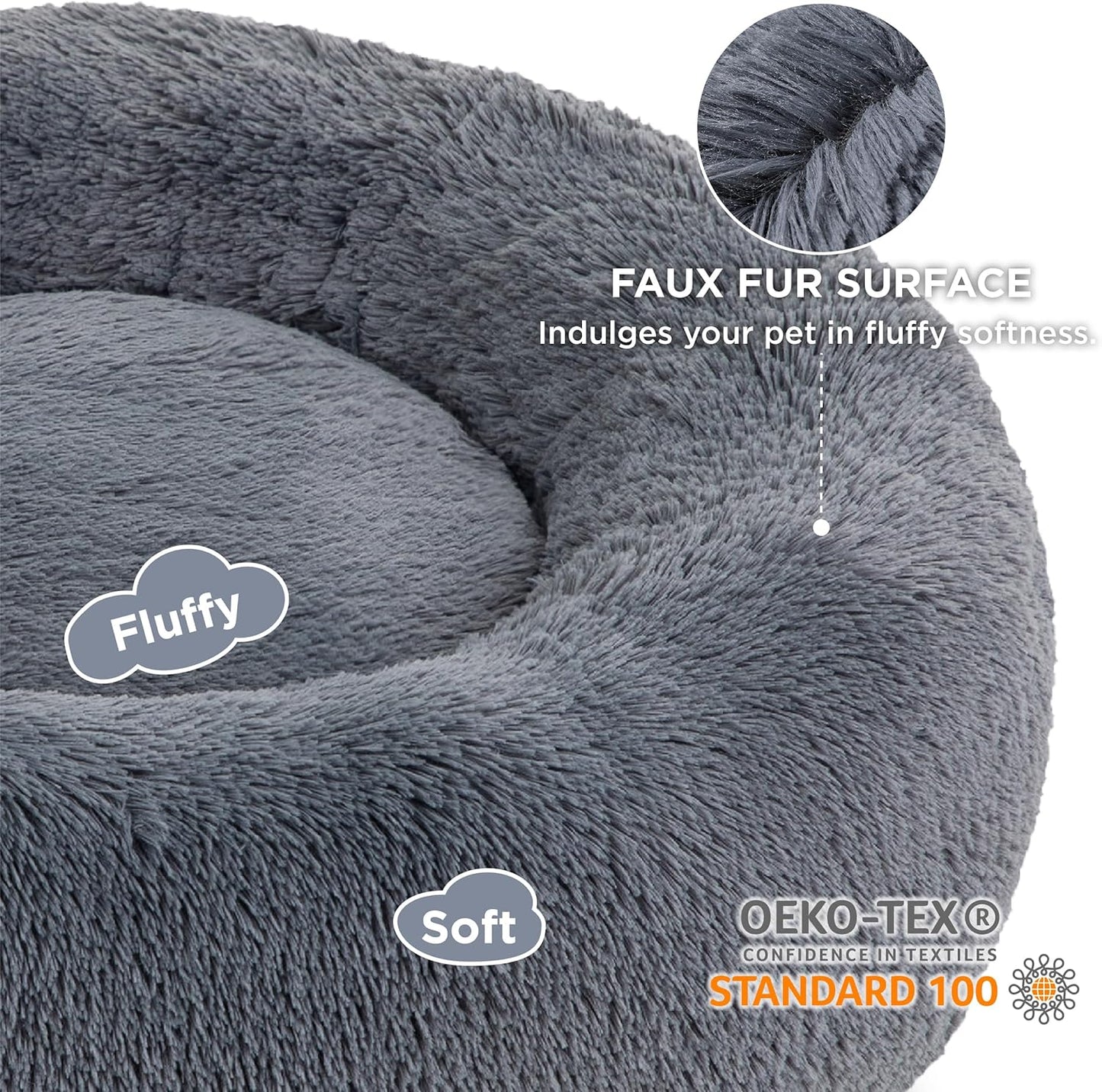 Calming Cat Beds for Indoor Cats Dogs Washable Anti-Slip Round Fluffy Plush Faux Fur Pet Bed