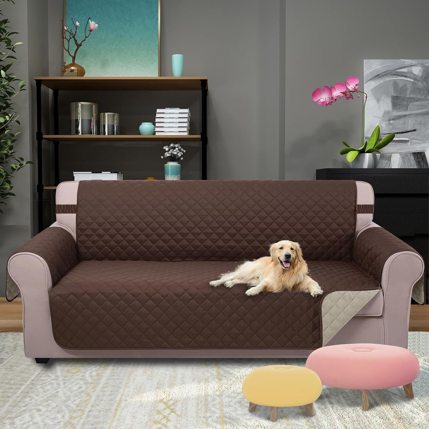 Reversible Couch Cover for 3/4 Cushion Couch Sofa Cover for Dogs Water Resistant Furniture Protector Cover