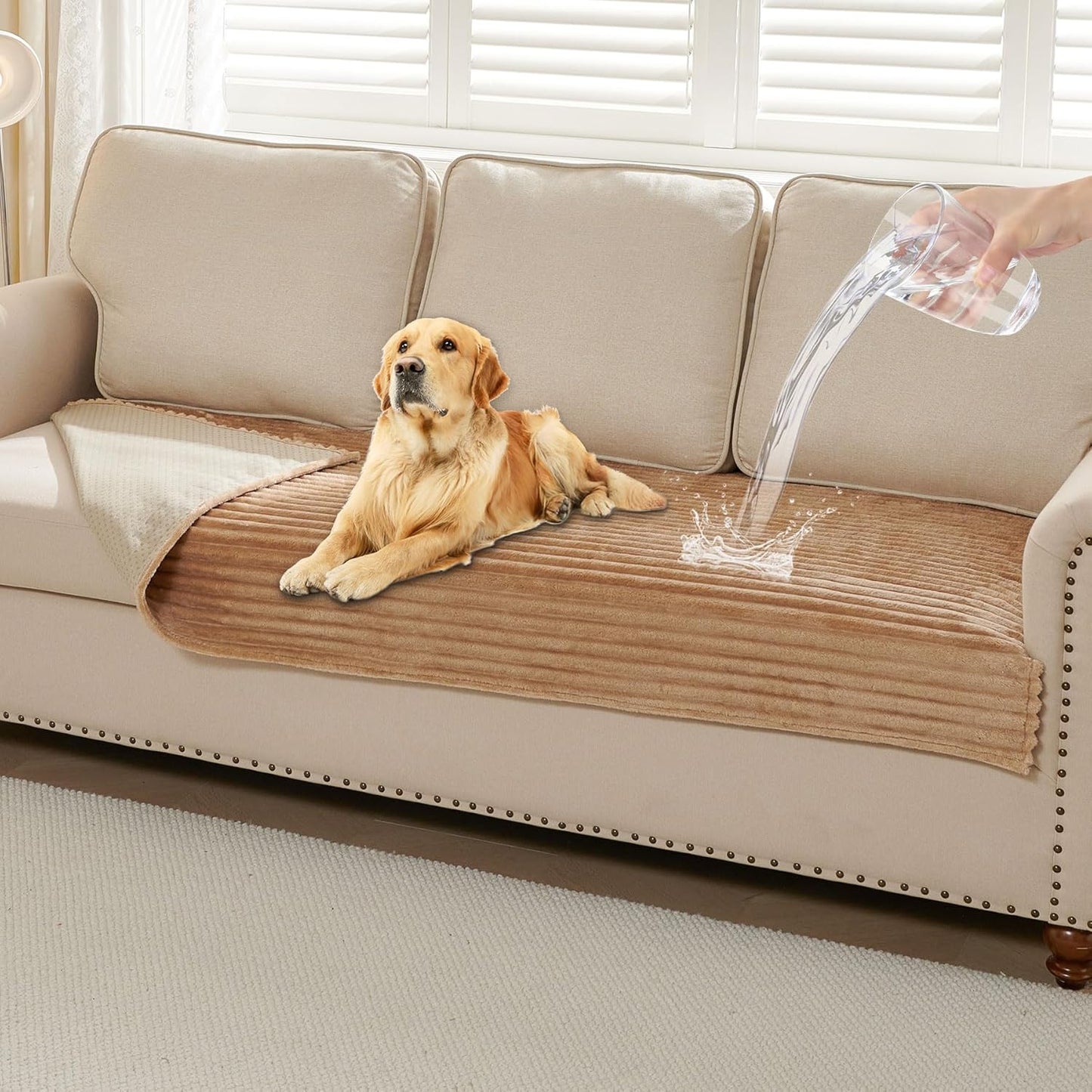 Waterproof Couch Cover for Dogs Cats Washable for 3 Cushion, Fuzzy Pet Couch Covers for Sofa