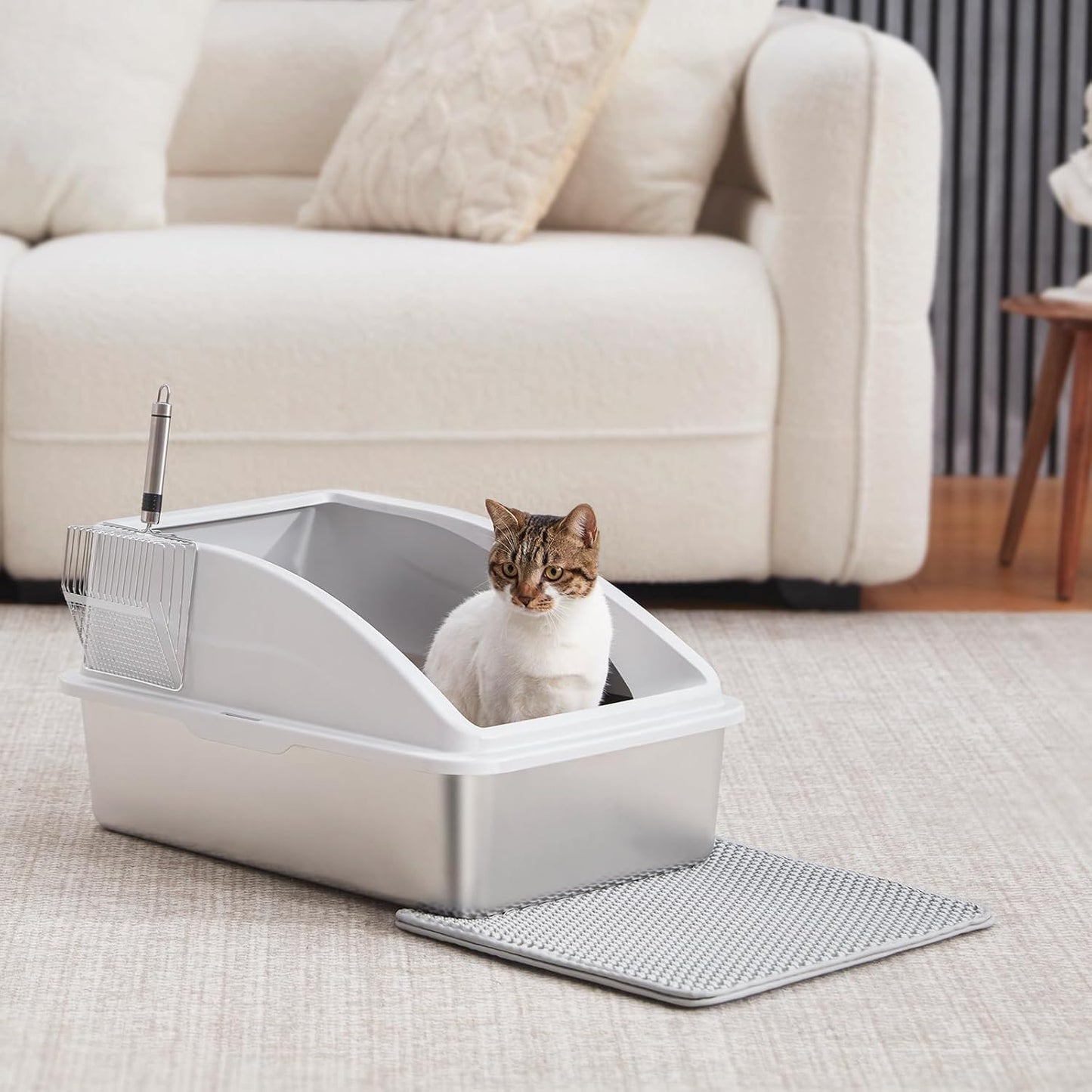 Stainless Steel Litter Box, XL Enclosed Cat Litter Boxs with Lid for Big Cats, High Sided