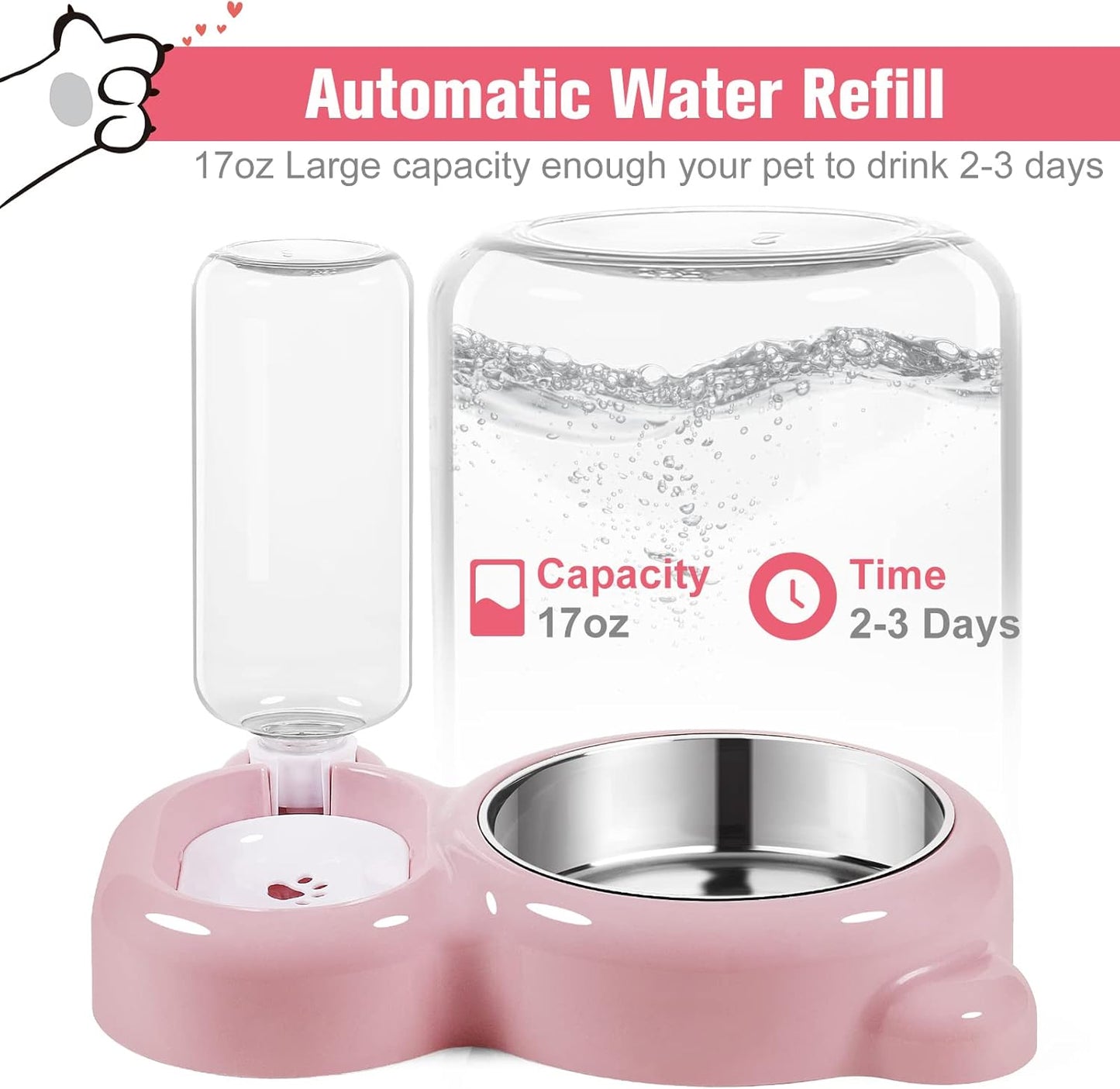 Dog Bowls, Cat Food and Water Bowl Set with Water Dispenser and Stainless Steel Bowl for Cats and Small Dogs