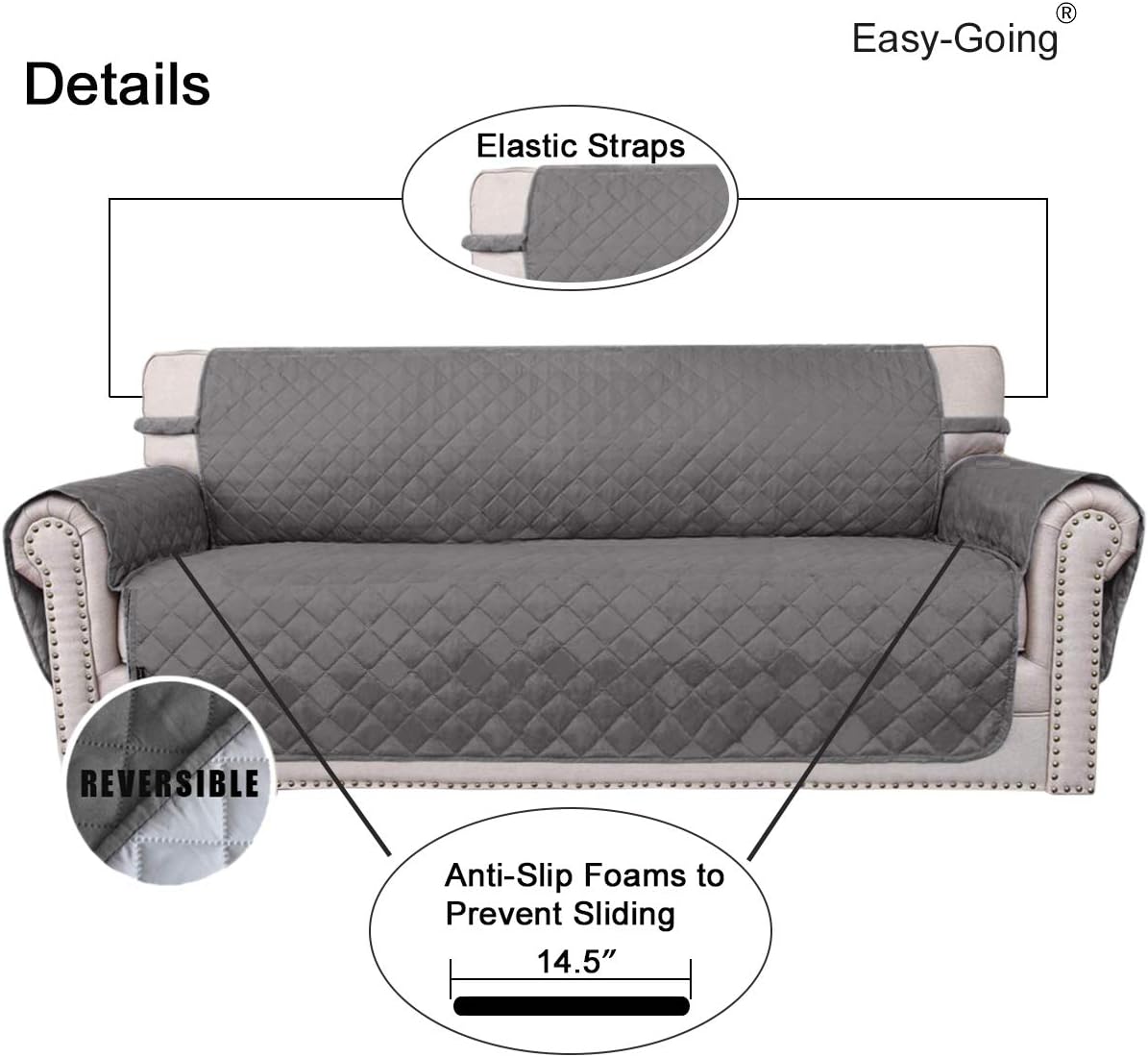 Reversible Couch Cover for 3/4 Cushion Couch Sofa Cover for Dogs Water Resistant Furniture Protector Cover