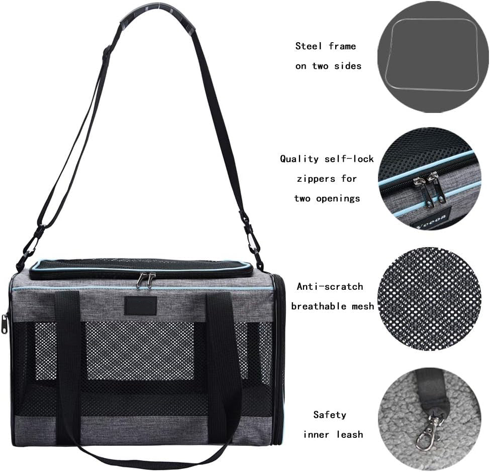 Dog Carrier for Pets Up to 16 Lbs, Soft-Sided Cat Bag Animal Carriers Travel Puppy Carry