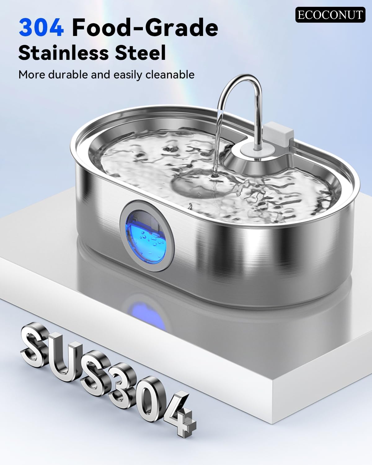 3.4Gal Dog Cats Water Fountain, Stainless Steel Pet Fountain with Deeper & Wider Drinking Area