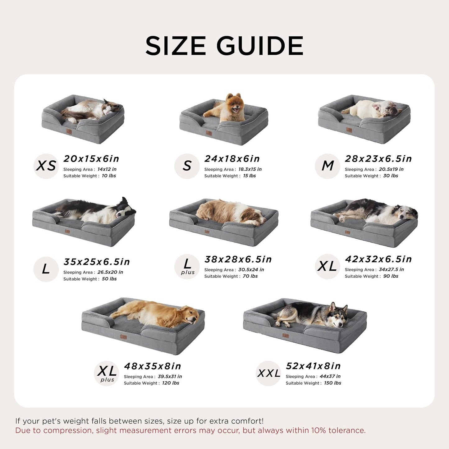 Orthopedic Large Sized Dog Cat Beds, Washable Waterproof Removable Cover, Nonskid Bottom