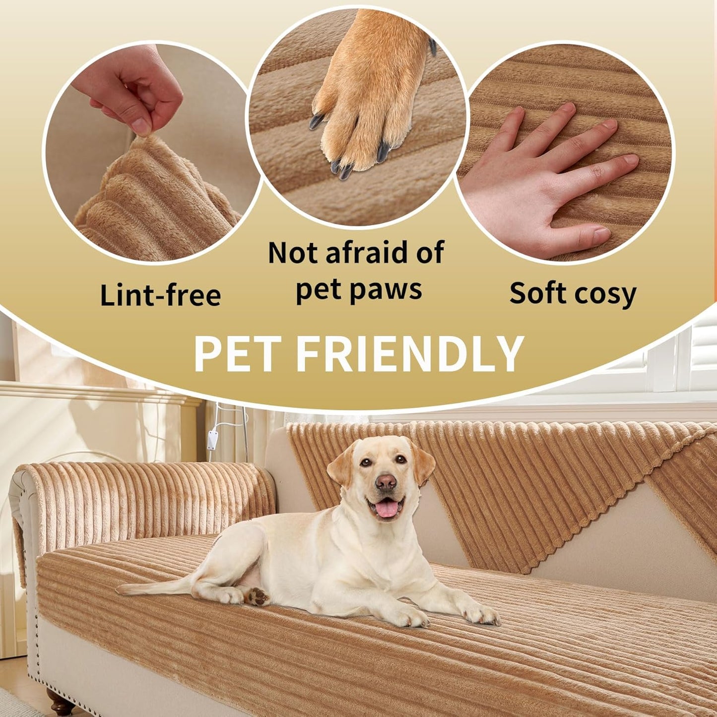 Waterproof Couch Cover for Dogs Cats Washable for 3 Cushion, Fuzzy Pet Couch Covers for Sofa