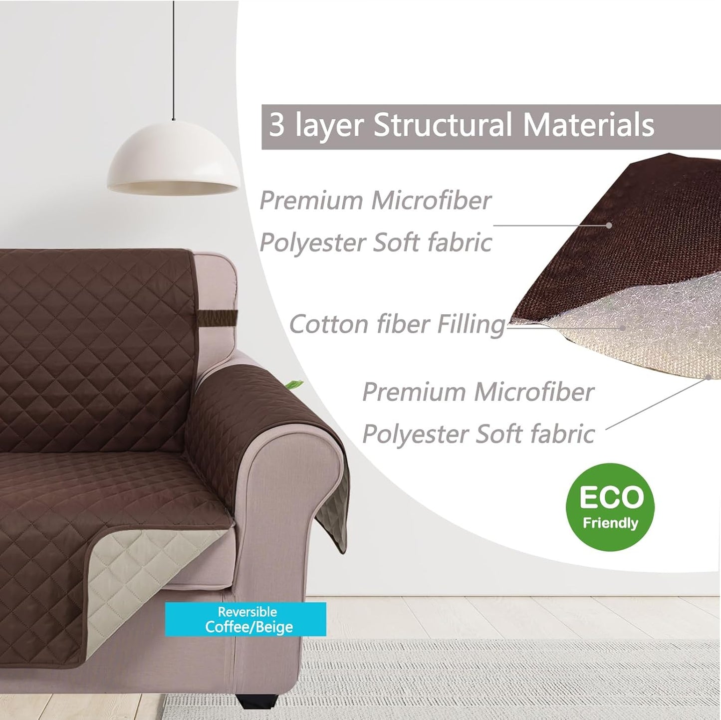Reversible Couch Cover for 3/4 Cushion Couch Sofa Cover for Dogs Water Resistant Furniture Protector Cover