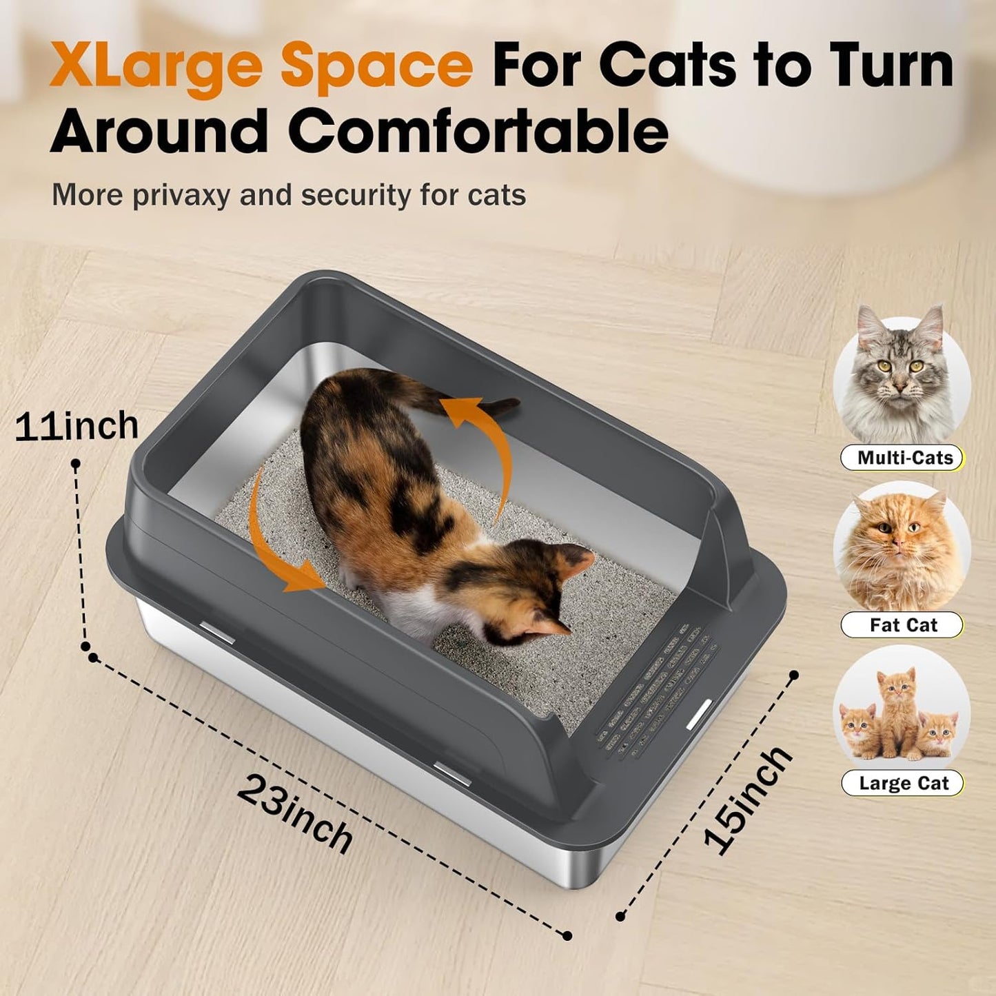 2PACK Stainless Steel Litter Box, Extra Large Litter Boxes for Big Cats, XL Metal Cat Litter Box