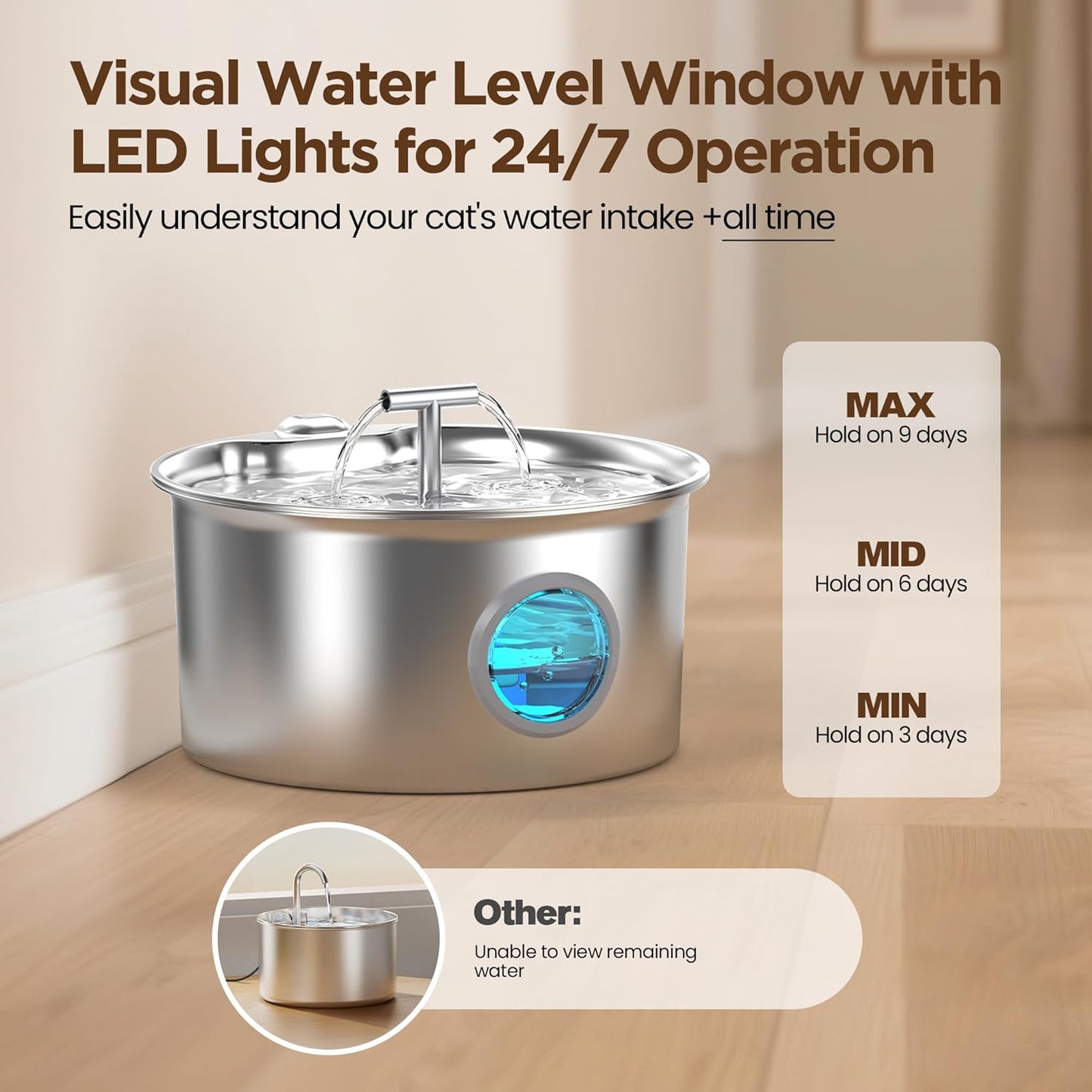 Dog Cat Water Fountain Stainless Steel: 2.6L Cat Fountain for Drinking - Pet Water Fountain for Dogs Cats Indoor