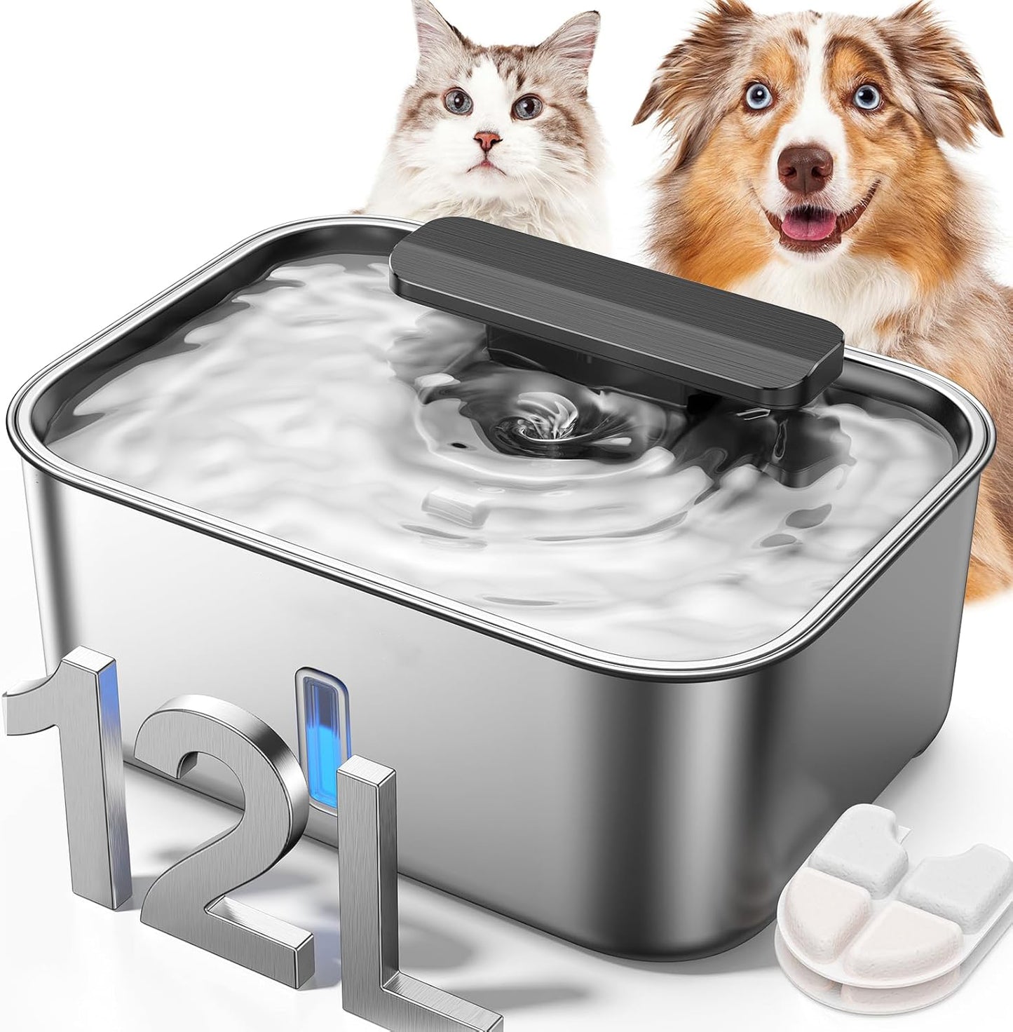 3 Gal Stainless Steel Dog Cat Water Fountain for Large Dog with Water Level Window