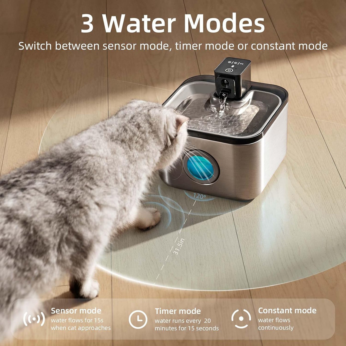 Cat Water Fountain Stainless Steel, 135oz/4L Pet Fountain Battery Operated, Water Dispenser for Cats & Dogs