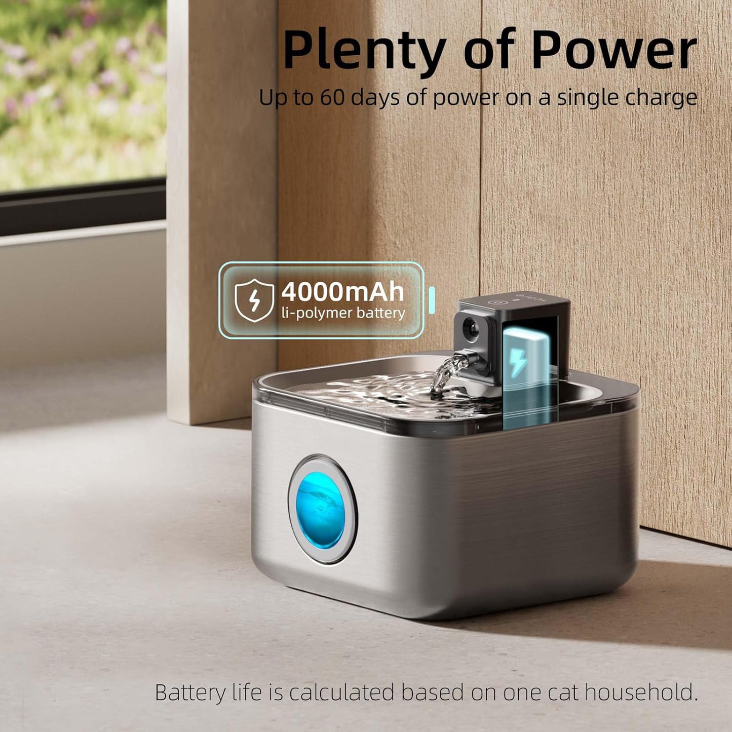 Cat Water Fountain Stainless Steel, 135oz/4L Pet Fountain Battery Operated, Water Dispenser for Cats & Dogs