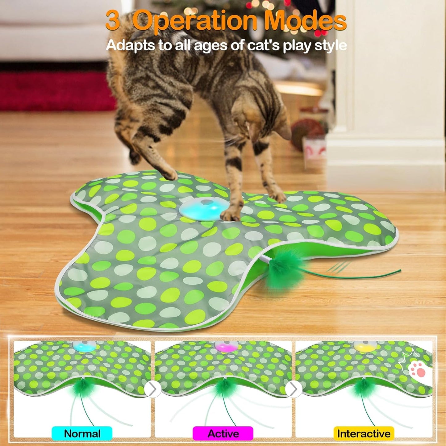 Interactive Cat Toys Rechargeable,Moving Concealed Feathers,Real Mouse Squeaky,Touch Activated Cat Kitten Toy