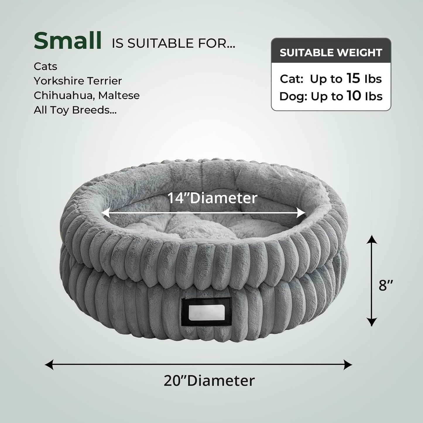 Washable Round Pet Bed for Dog Cat, Soft Plush Faux Fur and Anti-Slip