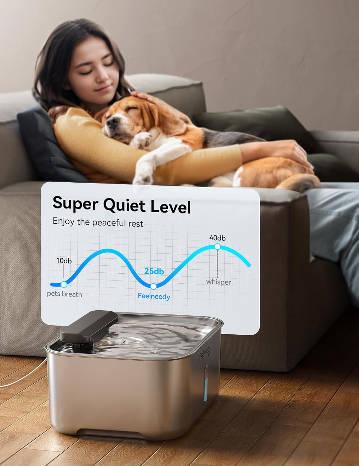 3 Gal Stainless Steel Dog Cat Water Fountain for Large Dog with Water Level Window