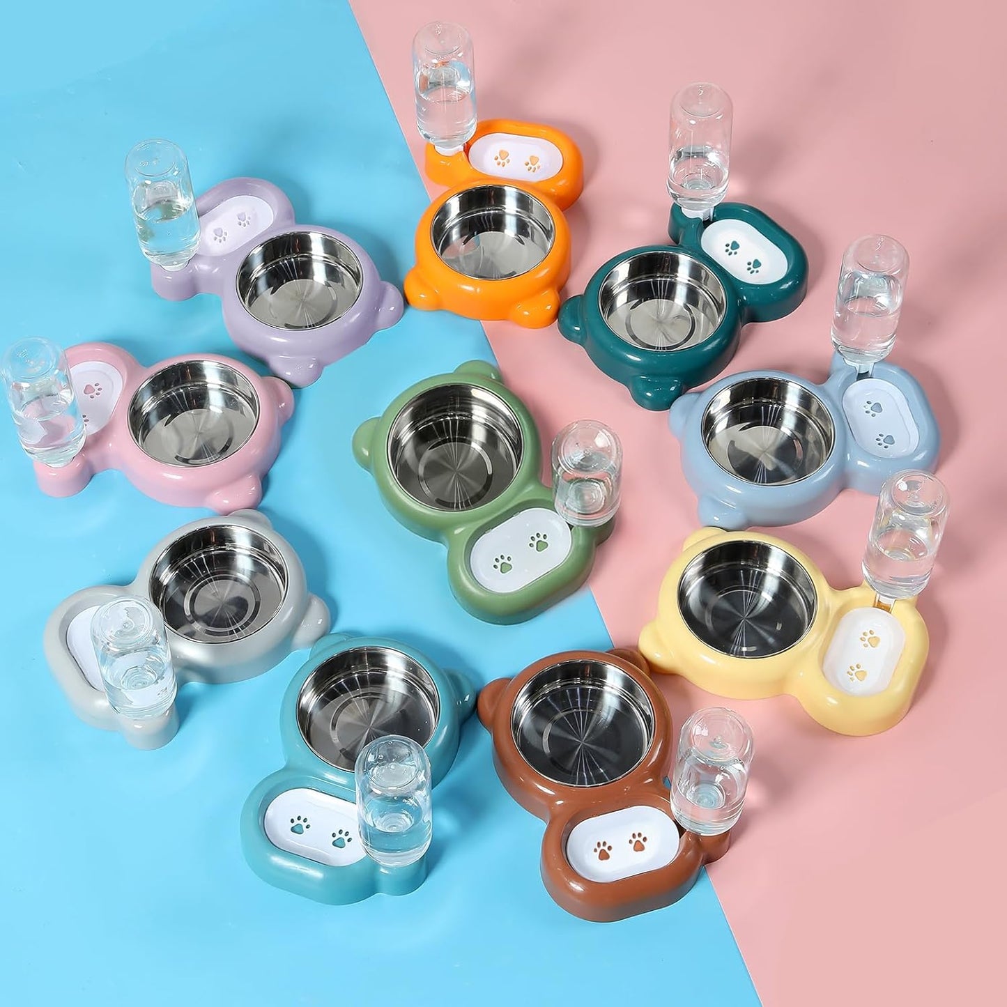 Dog Bowls, Cat Food and Water Bowl Set with Water Dispenser and Stainless Steel Bowl for Cats and Small Dogs