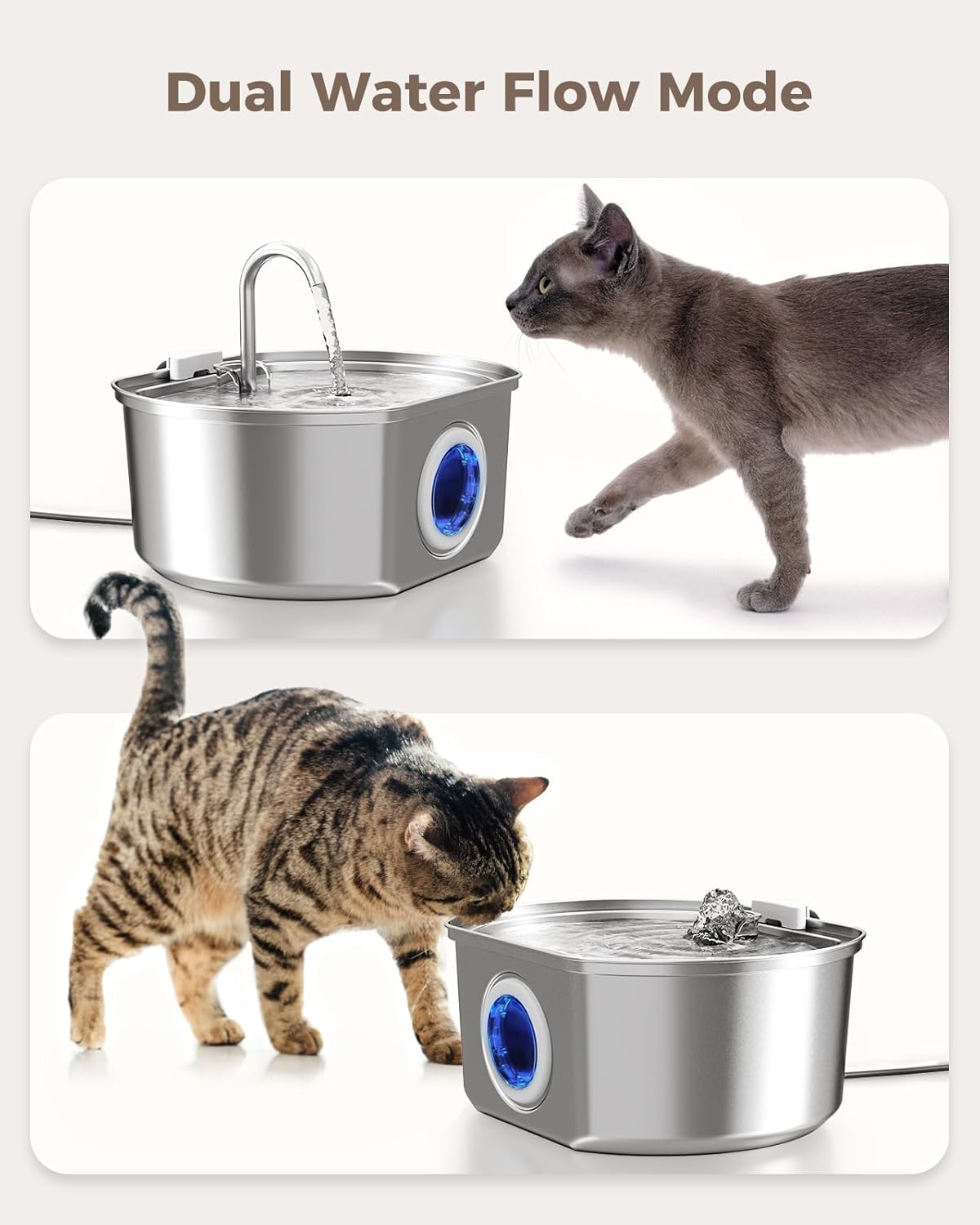 Cat Water Fountain Stainless Steel: 108oz/3.2L Cat Fountain for Drinking- Pet Water Fountain for Cats Dogs