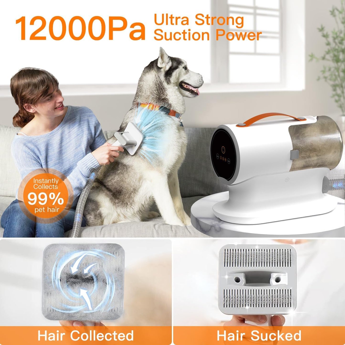 Dog Grooming Vacuum Kit,12000Pa Strong Pet Vacuum for Shedding,Grooming Hair Tools