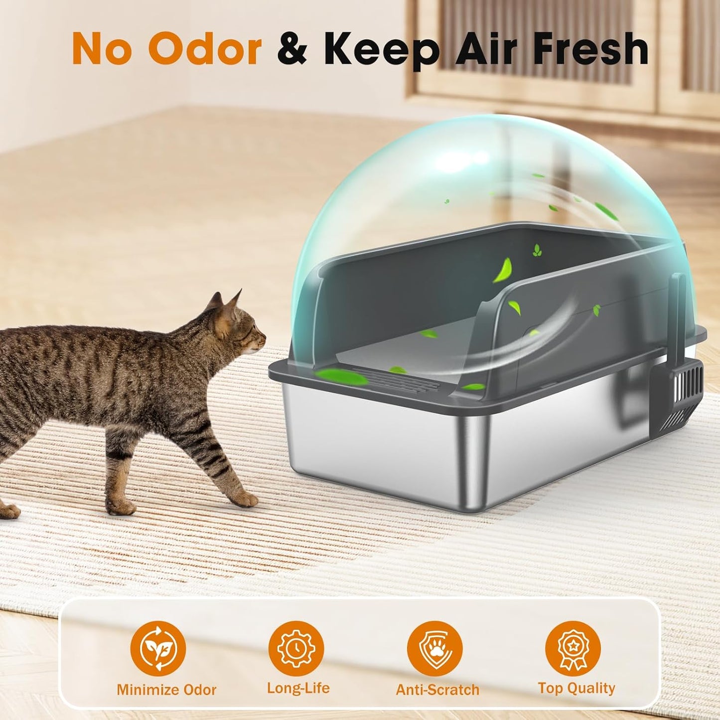 2PACK Stainless Steel Litter Box, Extra Large Litter Boxes for Big Cats, XL Metal Cat Litter Box