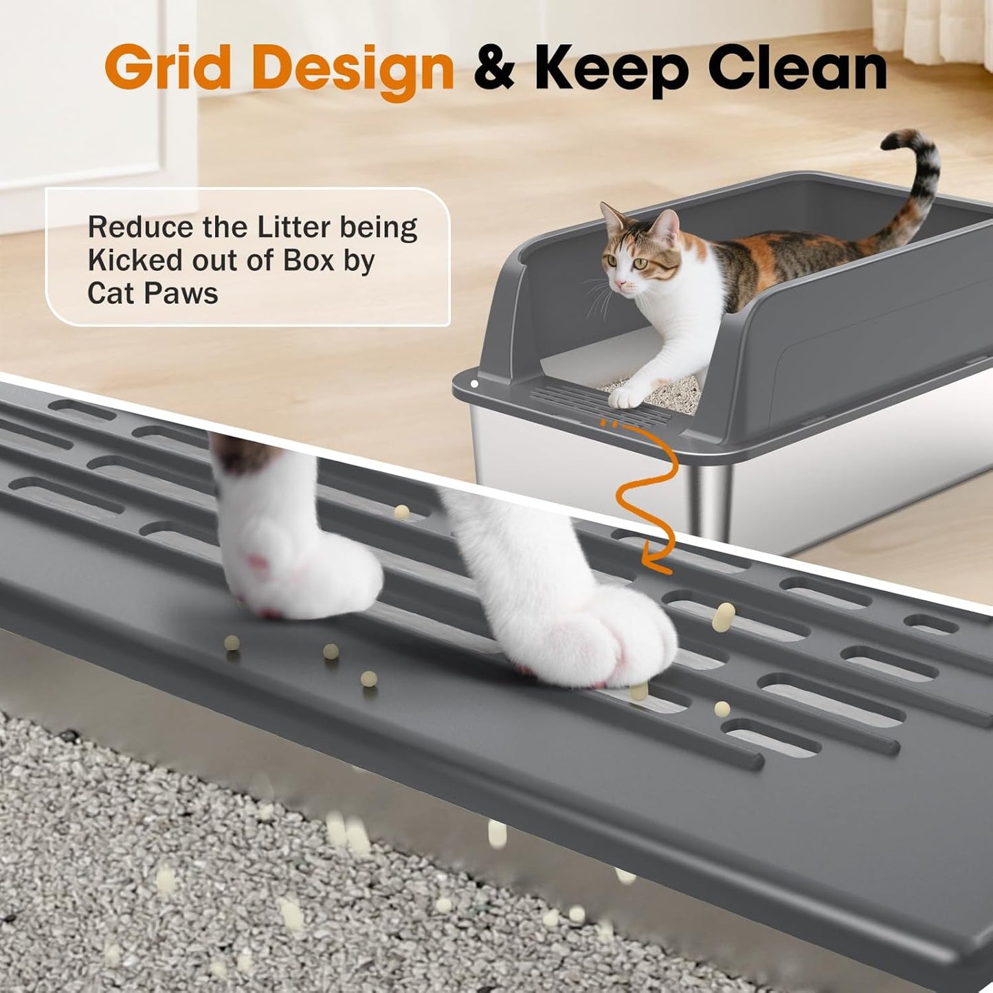 2PACK Stainless Steel Litter Box, Extra Large Litter Boxes for Big Cats, XL Metal Cat Litter Box