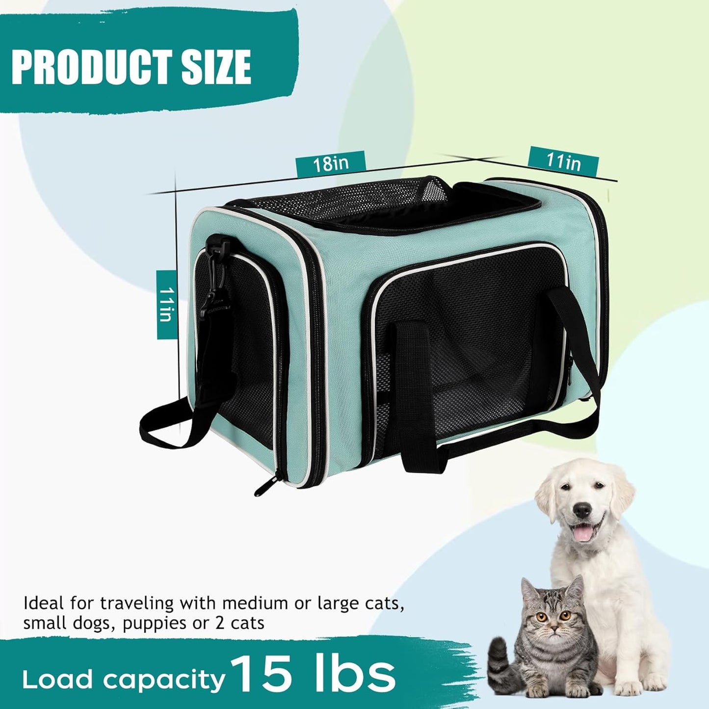 Dog Carrier for Small Medium Pet Carriers Up to15Lbs, Portable Cats Carrier Soft- Sided Puppy Dogs Bag